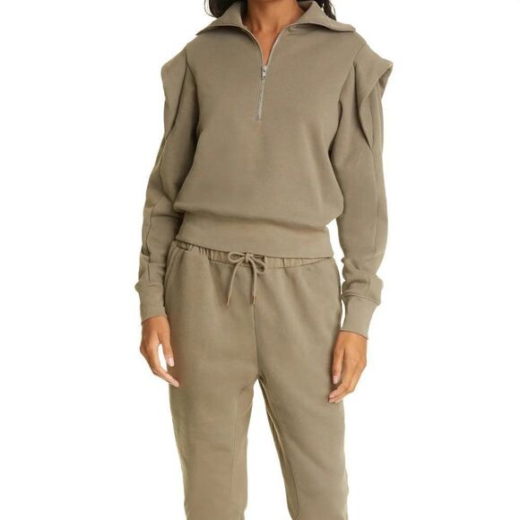 New FRAME shoulder detail half zip sweatshirt in military - Picture 1 of 11